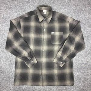 CalTop Charcoal Grey Shadow Plaid Flannel Shirt Mens XL Made‎ in USA Style 2000